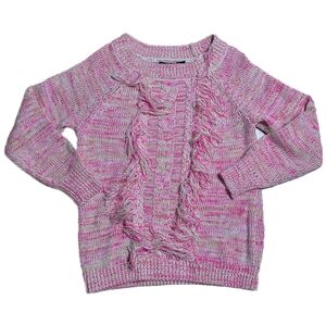 New York‎ & Company Knit Sweater Women's Size S Pink and Green Fringe-Front